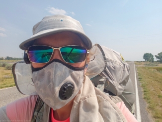 Wearing my Vogmask N-95 respirator as smoke blanketed the country during my 2018 CDT thru-hike.